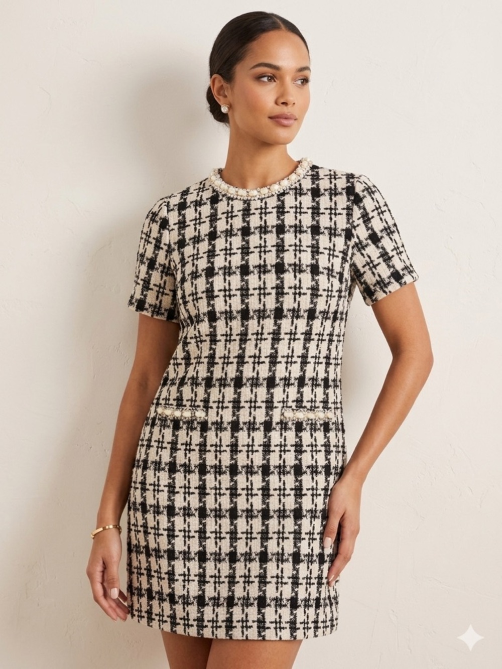 Black & white Tweed Short Sleeve Shift Dress Sz 2XL